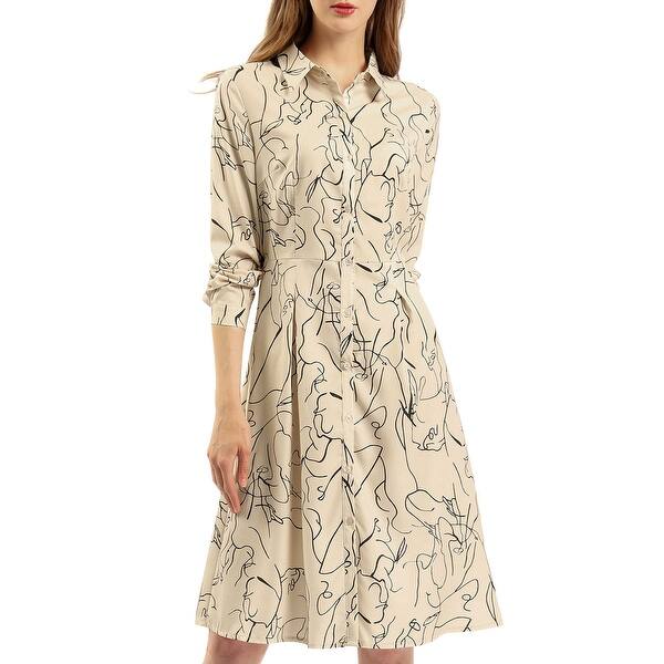 Shop Women S Business Casual Work Printed A Line Midi Shirt Dress