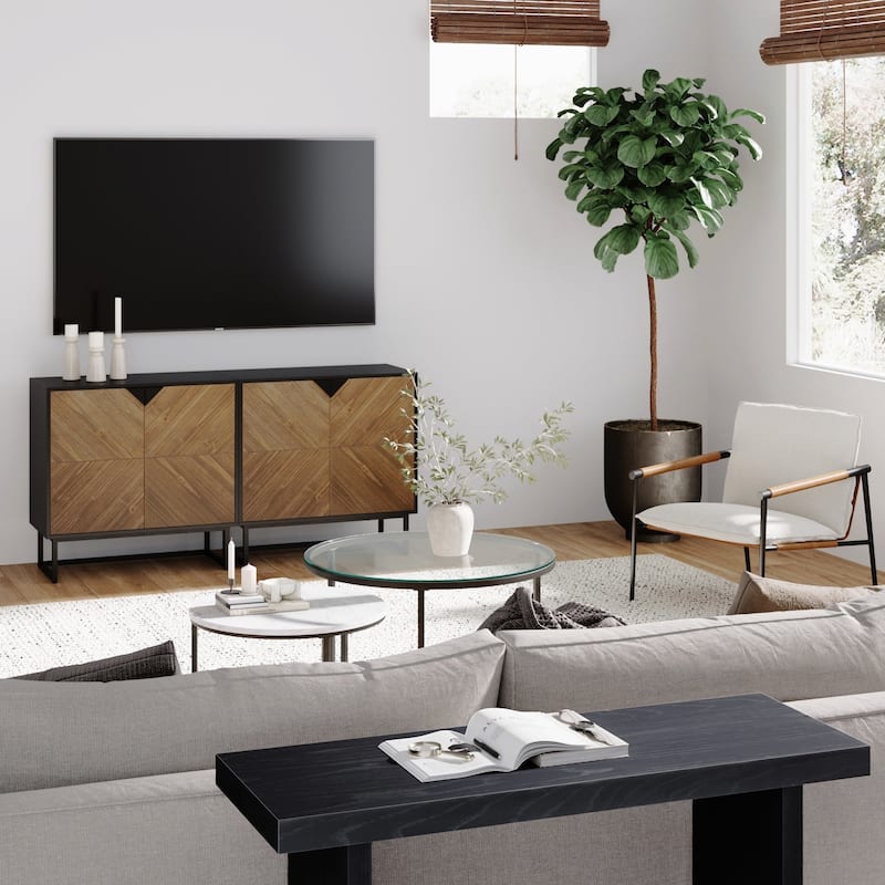 Nathan James Enloe Rustic Doors Metal Base Free Standing Modern Storage Cabinet for Entryway