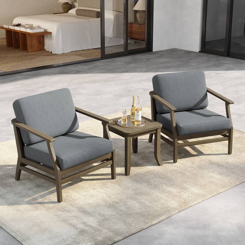 3 Set Outdoor Teak Wood Club Chairs with Side Table