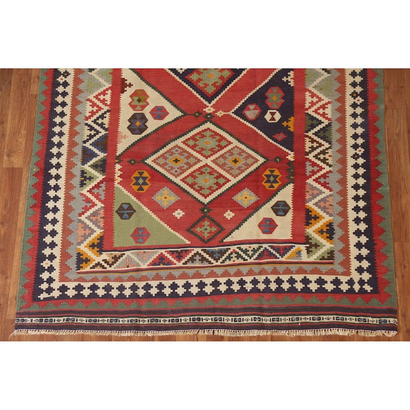 Vegetable Dye Kilim Qashqai Persian Rug Flatweave Vintage Wool Carpet - 4'11"x 9'8"