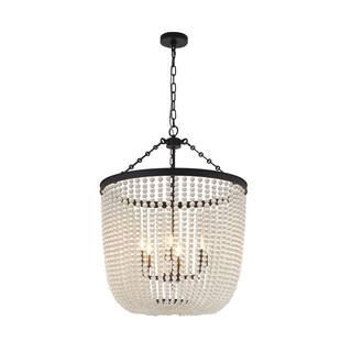6-Light Satin Black Chandelier With Clear Beaded hanging Glass