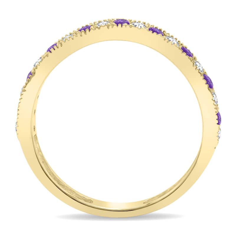 Amethyst and Diamond Channel Set Wedding Band in 10K Yellow Gold