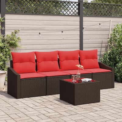 vidaXL 5 Piece Garden Sofa Set with Cushions - 91.7×24.4×27.2