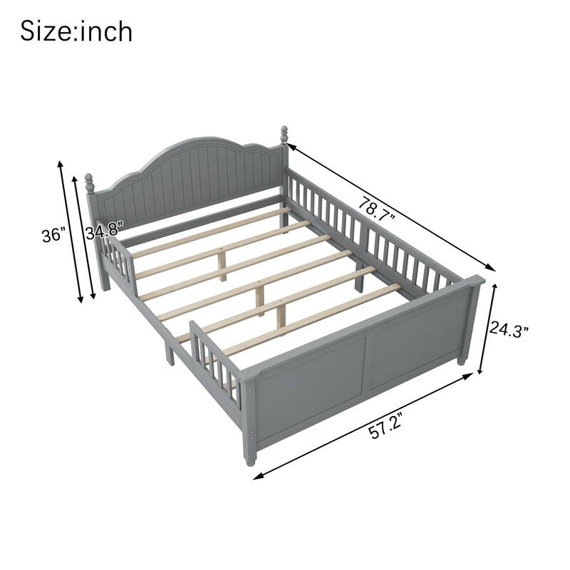 Kids Wooden Platform Bed with Safety Guardrails, Low Profile Bed with Headboard and Footboard