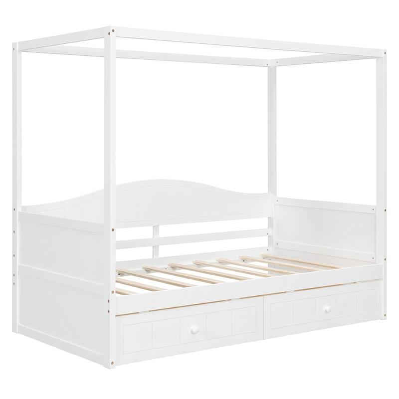 Roomfitters Twin Canopy Daybed with 2 Storage Drawers, Solid Wood Frame