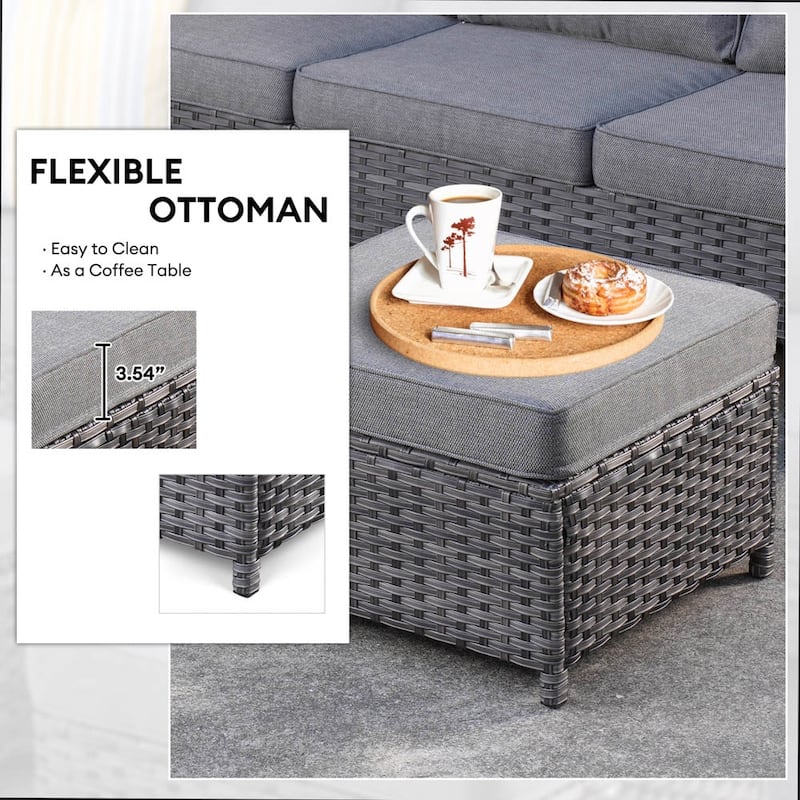 OVIOS 3-piece Outdoor Wicker Conversation Ottoman Set