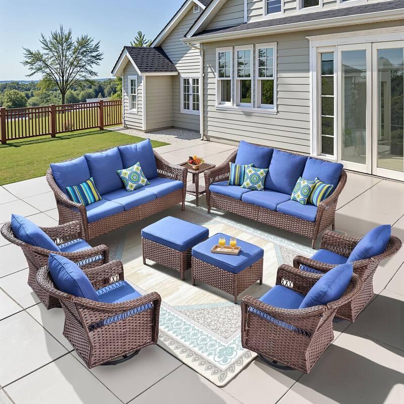 Pocassy 9 Pieces Patio Sofa Swivel Chair with Ottomans