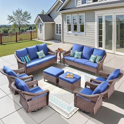 Pocassy 9 Pieces Patio Sofa Swivel Chair with Ottomans