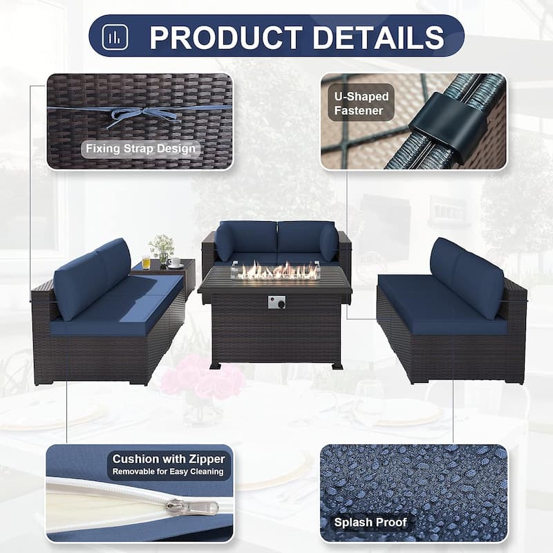 Patio Furniture Sectional Sofa Set, PE Rattan Swivel Rocking Chairs Patio Conversation Set