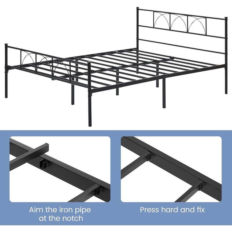 Twin Size Sturdy Modern Stylish Iron Bed Frame with Headboard