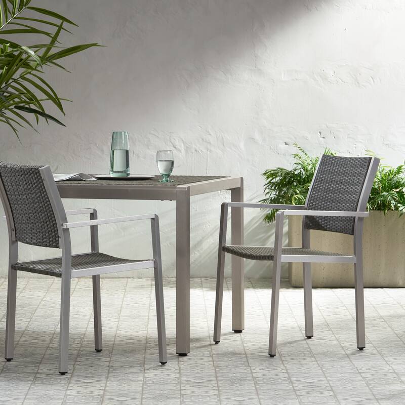 Outdoor Aluminium Dining Chairs Set of 2, All-Weather Armchair Pool Side Chair for Patio, Deck, Garden