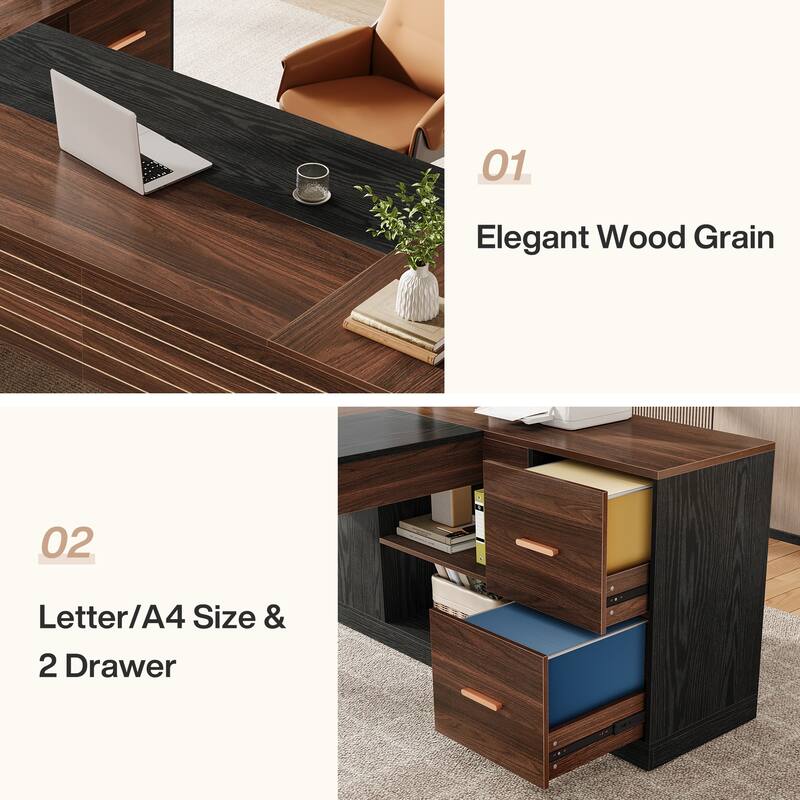 78 Inch L Shaped Executive Desk with Drawers for Home Office
