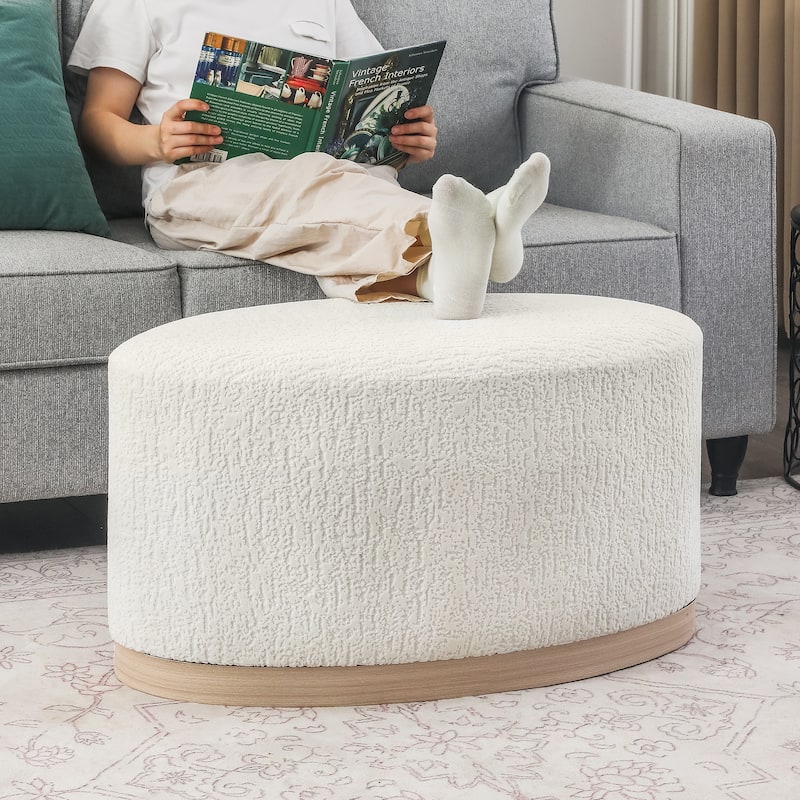 Adeco Velvet Upholstered Bench Oval Ottoman for Bed End Entryway