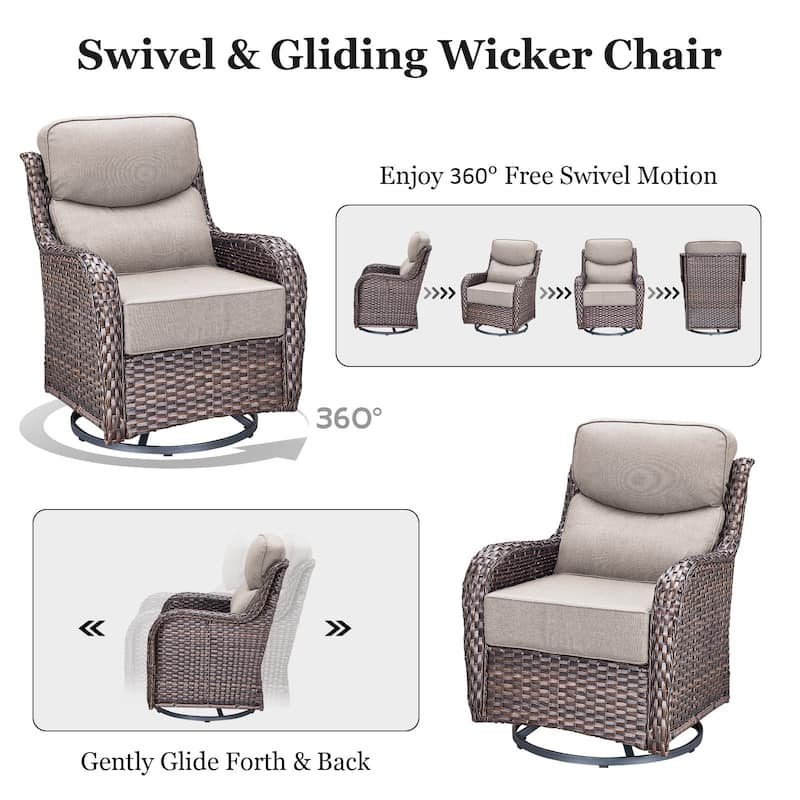 Outdoor Swivel Chairs with 6-Inch Thick Cushions for Garden