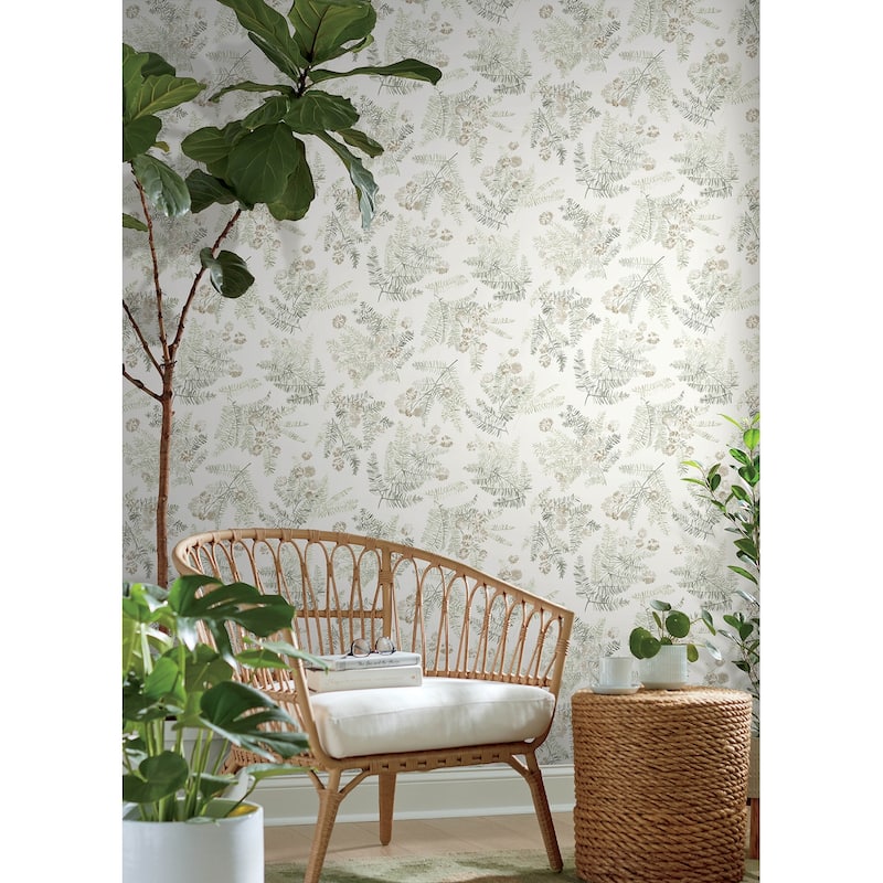 Chesapeake Frith Green Botanical Wallpaper
