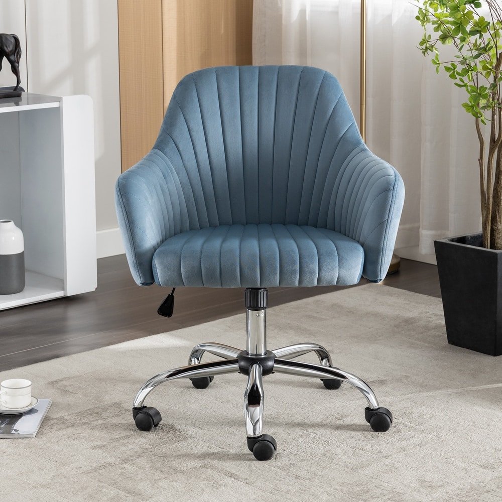 Velvet Home Office Leisure Chair, Upholstered Tufted Office Chair, 360° Swivel Adjustable Height Vanity Chairs