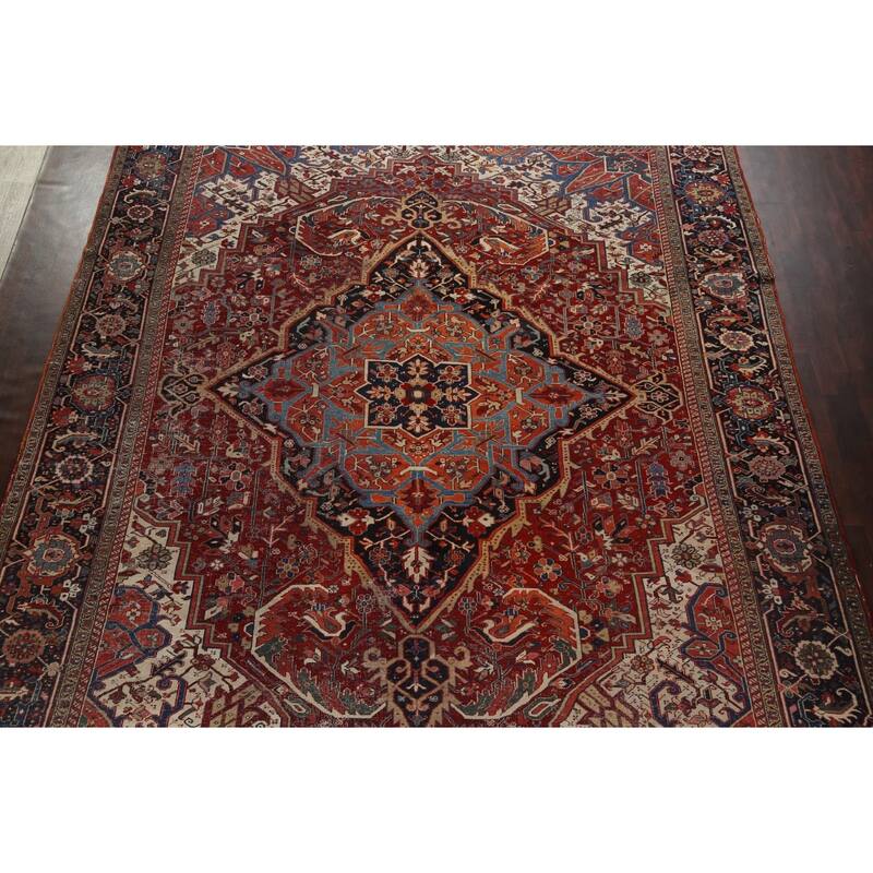 Antique Vegetable Dye Heriz Serapi Persian Wool Area Rug Hand-knotted - 11'7" x 15'10"