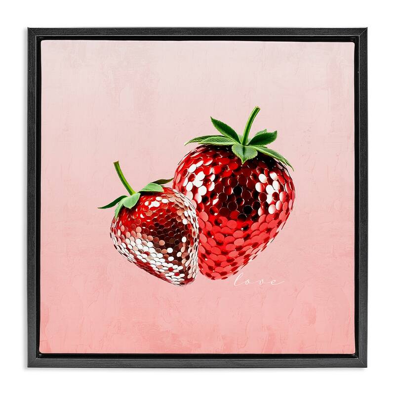 Stupell Disco Sequin Strawberries Framed Floater Canvas Wall Art Design By Kim Allen - 18 x 18 - Black