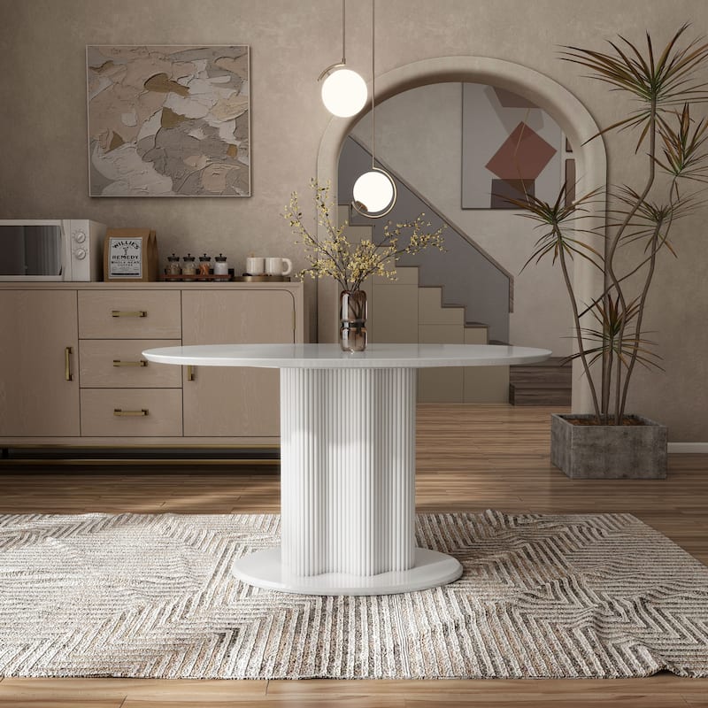 Furniture of America Astra Modern Wood Oval Dining Table with Fluted Base - Glossy White