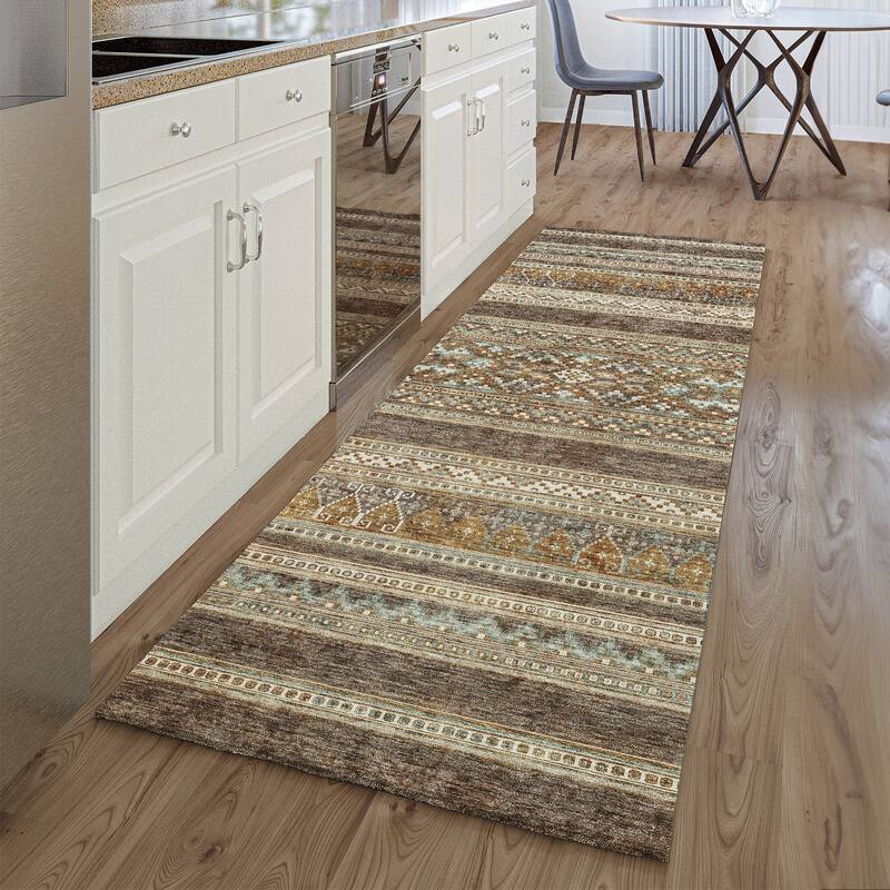Premium Washable Super Soft Boho Stripe Mayfield Rug - Chocolate - 2' 3" x 7' 6" - Runner