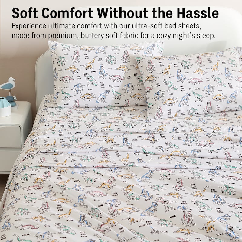 HLC.ME Printed Kids Bed Sheets - Patterned Bed Sheet Set - Wrinkle Resistant & Ultra Soft - For Mattresses up to 15 Inches Deep