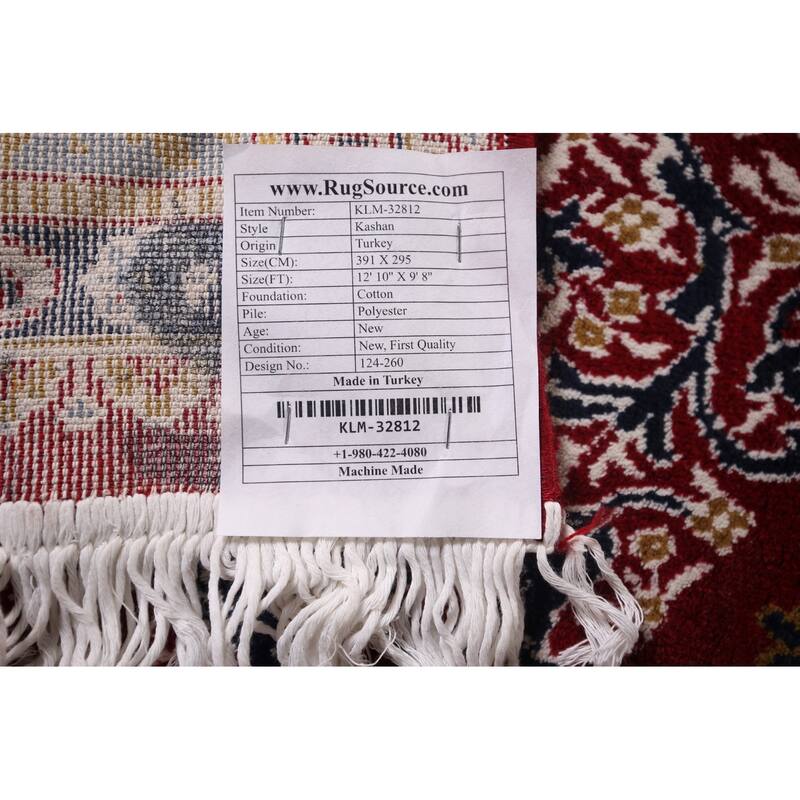 Floral Red Paisley Kashan Turkish Area Rug Machine Made Carpet - 9'8" x 12'10"