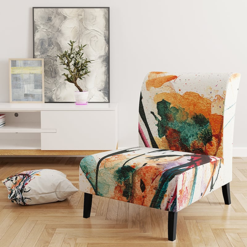 Designart "Abstract Orange Flowers" Upholstered Traditional Accent Chair - Arm Chair