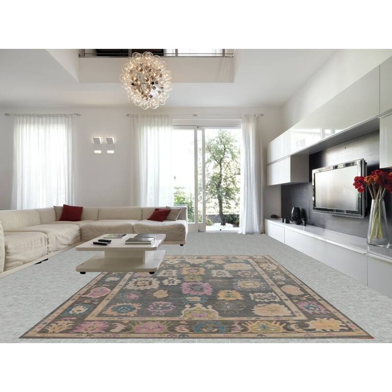 Hand Knotted Oriental 100% Wool Carpet Transitional All-Over Greys & Charcoal Oushak Area Rug - 14' 4'' X 9' 11''
