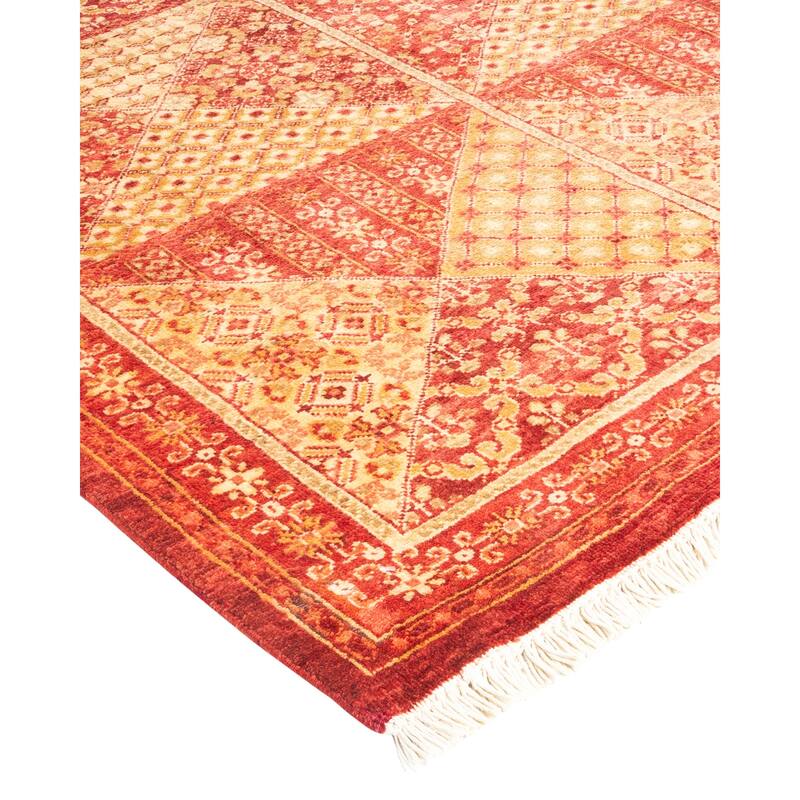 Overton Hand Knotted Wool Contemporary Oriental Orange Area Rug - 6' x 9'