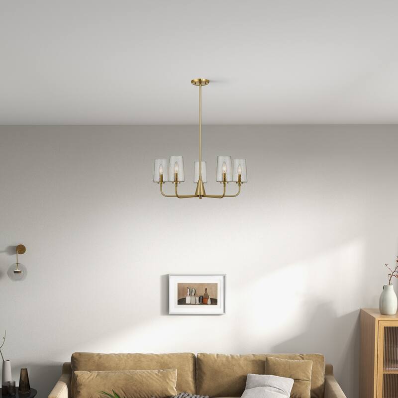 Elera 5-Light Satin Brass Chandelier with Seeded Glass Shades - Gold