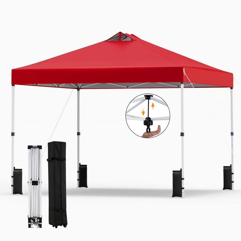 Gymax 10x10 FT Pop Up Canopy Tent 1-Person 1-Button Push Instant Setup - Red