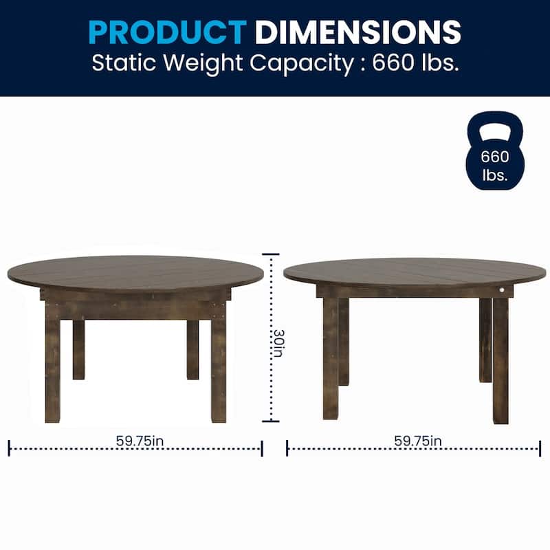 60" Round Antique Rustic Solid Pine Folding Farm Dining Table - 59.75"W x 59.75"D x 30"H