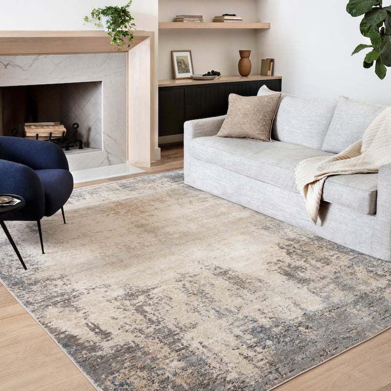 Alexander Home Josefina Distressed Abstract Contemporary Rug - 11' 6" x 15' - IVORY / MIST - Runner/Rectangle