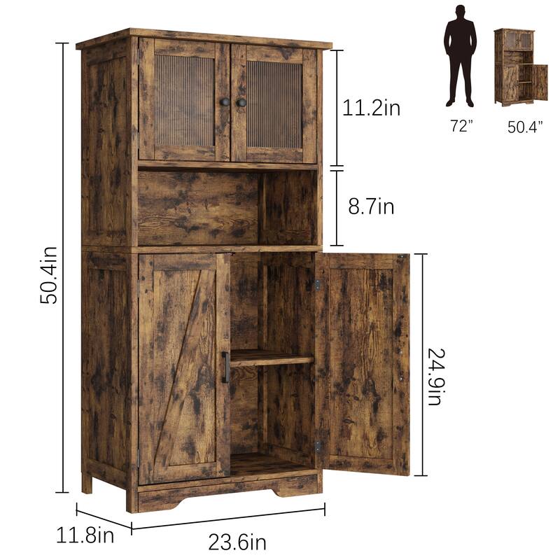 Efrin Linen Storage Cabinet Freestanding Floor Kitchen Pantry Storage Cabinet with Glass Doors Adjustable Shelves