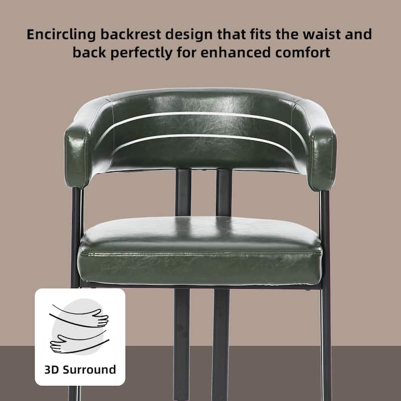 Modern Dining Chairs Set of 2, Faux Leather Upholstered Barrel Chairs with Integrated Curved Back And Armrests, Metal Frame