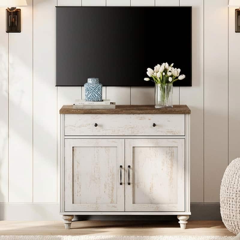 Farmhouse TV Stand for 75 inch TV, TV Console with Storage
