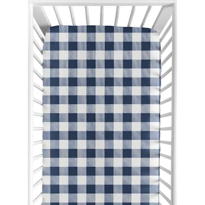 Navy Buffalo Plaid Check Collection Boy Fitted Crib Sheet - Blue and White Woodland Rustic Country Farmhouse Lumberjack