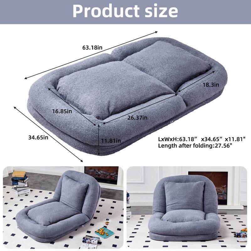 Folding Sofa Chair with 5 Adjustable Positions, Plush Floor Lounge Chair