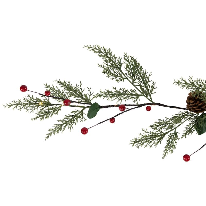 Pre-Lit B/O Pinecone, Berry and Leaf Christmas Garland - 4.5' - Warm White Lights
