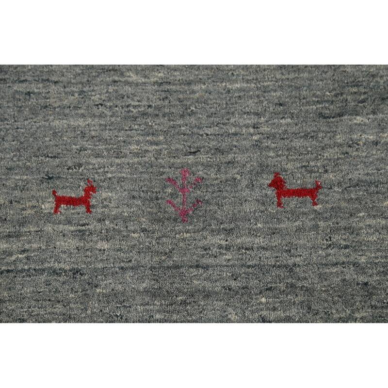 Striped Gabbeh Oriental Runner Rug Hand-Knotted Grey Wool Carpet - 2'3"x 9'7"