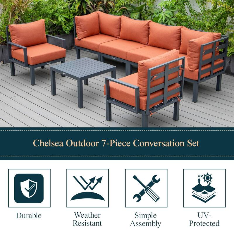Outdoor 7-Piece Modern Patio Sectional Sofa Set Aluminum Frame W/ Coffee Table for Outdoor Summer Porch Backyard