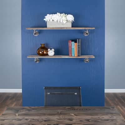 PIPE DECOR Live Edge Reclaimed Wood Shelf with Industrial Pipe Brackets, Set of 2