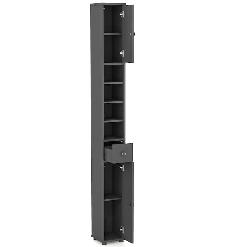 Gymax Tall Slim Bathroom Storage Cabinet Linen Tower w/Drawer