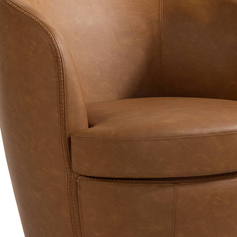 Modern Upholstery Barrel Swivel Chair Faux Leather