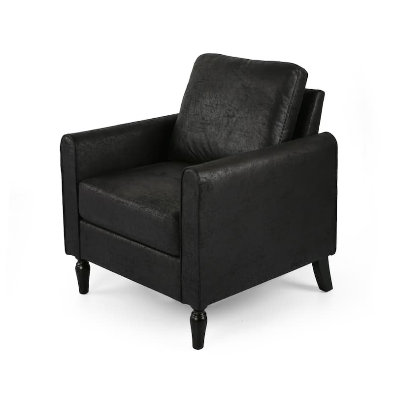 Roomfitters Sleek Upholstered Armchair, Modern Living Room Chair with Durable Faux Leather, Turned Wooden Legs