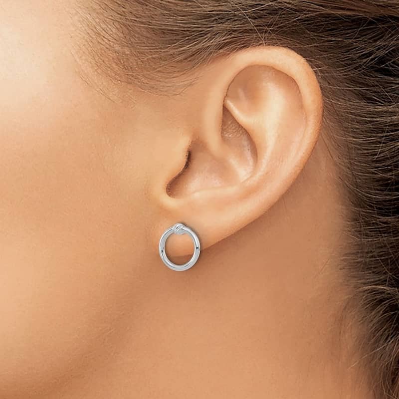 Curata 14k White Gold Polished and Sparkle Cut Circle Post Earrings - 12.5x11.25mm