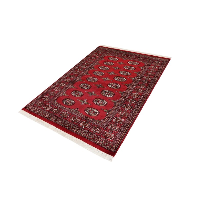 Southwestern Bokhara Tate Red Beige Hand Knotted Rug - 3'11'' x 5'9''