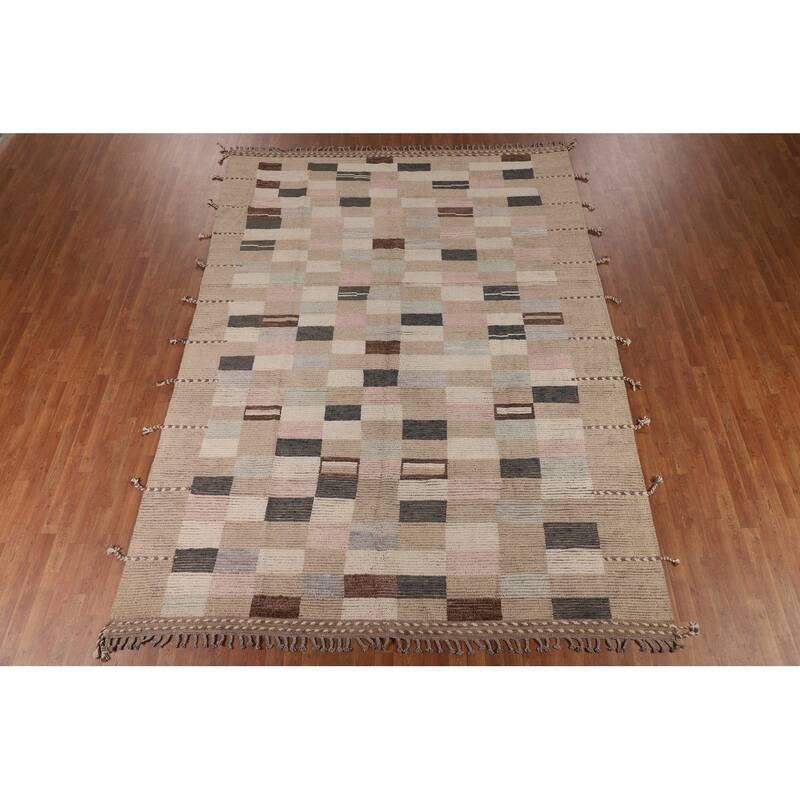 All-Over Checkered Moroccan Area Rug Handmade Wool Carpet - 8'9"x 11'11"