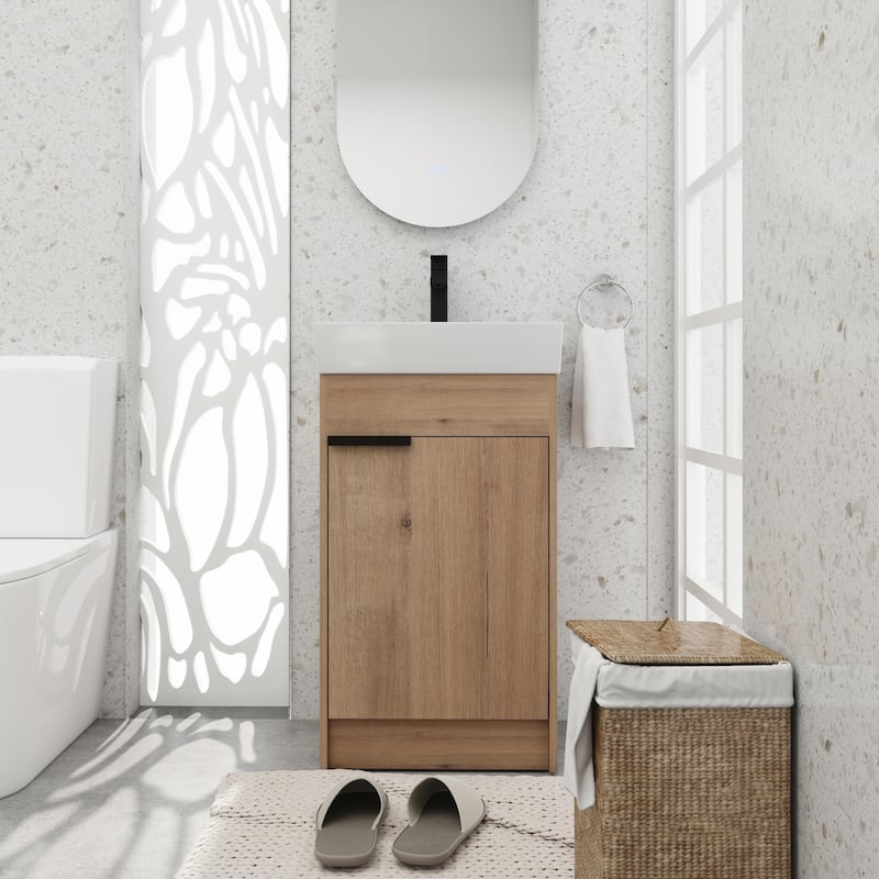 BNK 16/18 inch Freestanding Bathroom Vanity with Single Sink and Soft Close Door