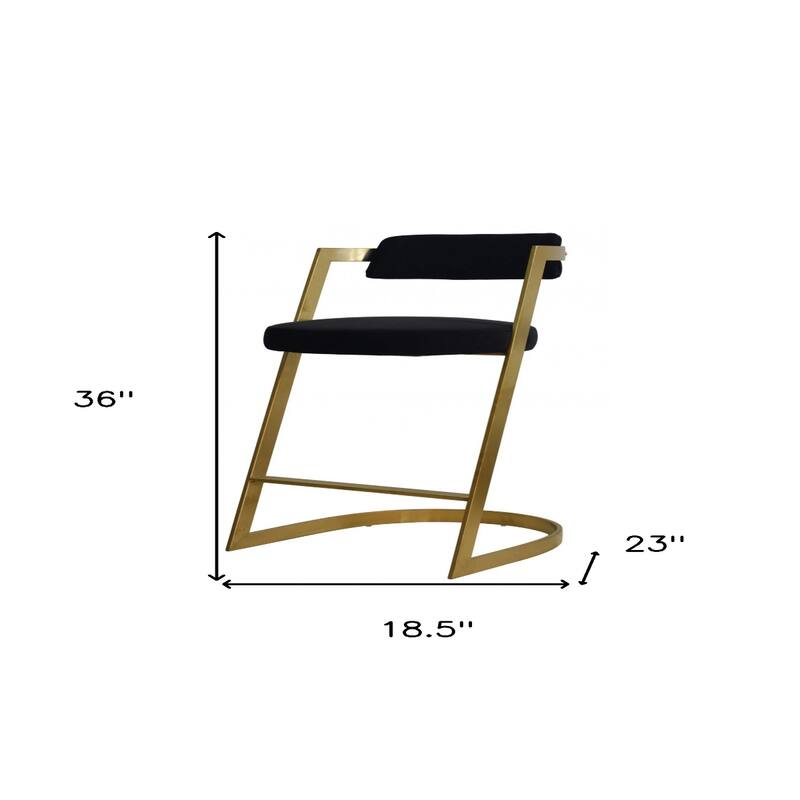26" Modern Round Seat Bar Stool in Black Velvet with Gold Stainless Steel Frame and Low Back Support - 36”H x 18.5”W x 23”D